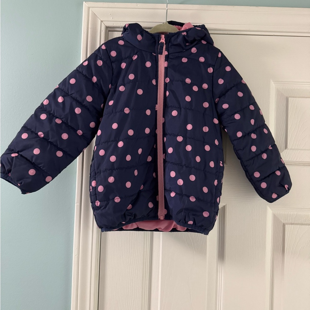 Carter's Navy and Pink Polka Dot Puffer Jacket